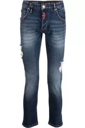 Philipp Plein Homem Calças de ganga Slim - Dark-wash logo-plaque jeans