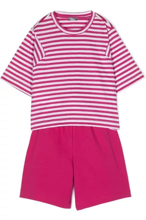 Il gufo Menina Calções - Striped bow-detailing shorts set