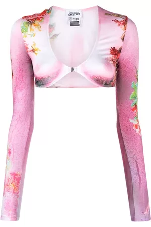 Jean Paul Gaultier Mulher T-shirts & Manga Curta - Body Flower trompe l'oeil-print crop top