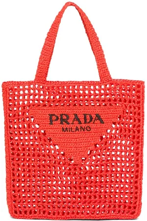 Prada Triangle-logo crochet raffia tote bag