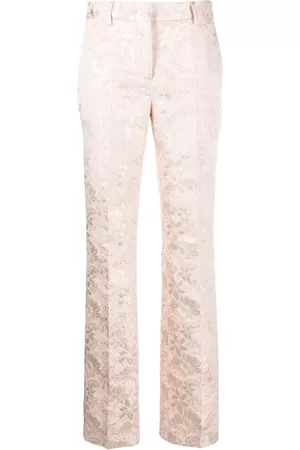 Manuel Ritz Mulher Calças Estampadas - Floral-embroidered flared trousers