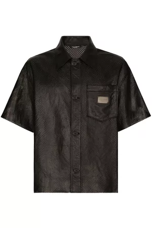 Dolce & Gabbana Homem Camisa Formal - Logo-plaque leather shirt