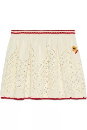 Gucci Menina Saias - Logo-embroidered open-knit skirt