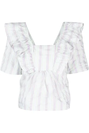 Ganni Striped seersucker ruffle blouse