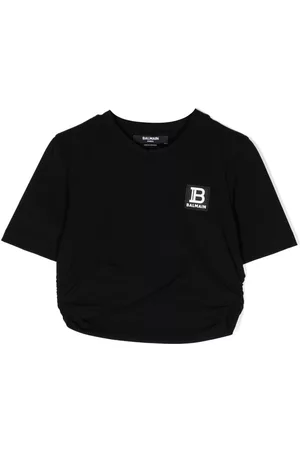 Balmain Menina T-shirts & Manga Curta - Logo-patch cropped T-shirt