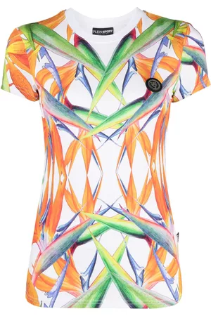 Philipp Plein Mulher Tops desportivos - Floral-print short-sleeved cotton T-shirt