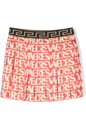 VERSACE Menina Saias Estampadas - Logo-print pleated miniskirt