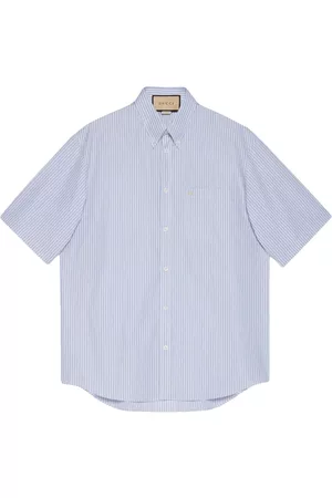 Gucci Homem Camisa Formal - Embroidered-logo striped panelled shirt