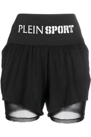 Philipp Plein Mulher Calções desportivos & de corrida - Logo-print double-layered cotton shorts