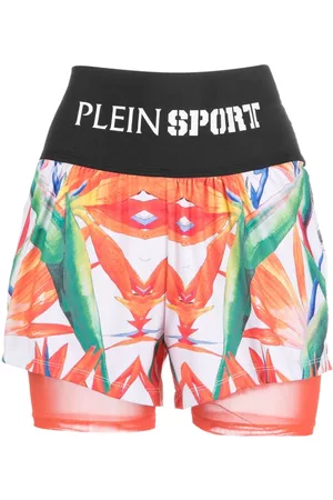 Philipp Plein Mulher Calções desportivos & de corrida - Floral-print double-layered cotton running shorts