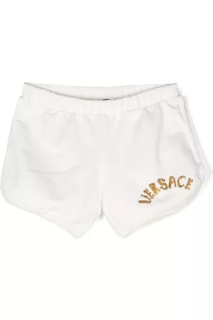 VERSACE Menina Calções - Logo-embroidered mini shorts