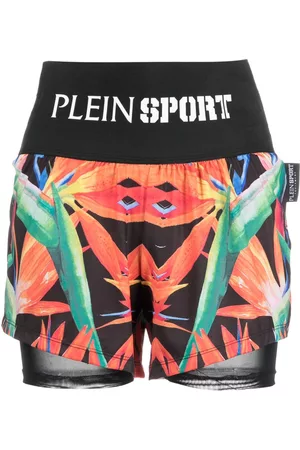 Philipp Plein Mulher Calções desportivos & de corrida - Floral-print double-layered cotton running shorts