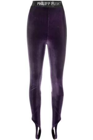 Philipp Plein Mulher Leggings desportivas & Treggings - Logo-underband velvet leggings