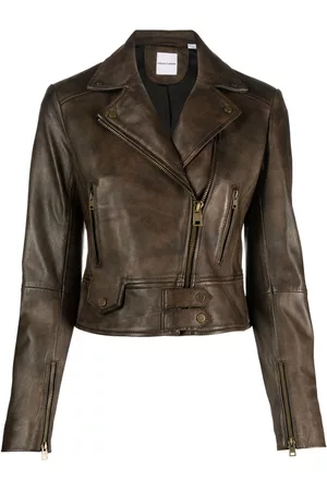 Pinko Mulher Casacos de Pele & Couro - Leather cropped biker jacket