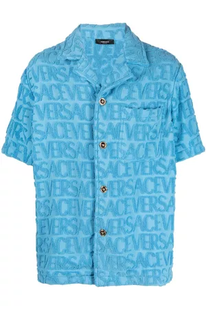 VERSACE Homem Camisa Formal - Allover logo-embossed cotton towel shirt