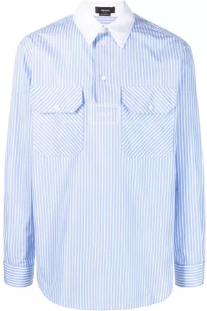 VERSACE Homem Camisa Formal - Logo-print pinstripe cotton shirt