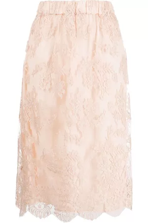 Gucci Mulher Saias Estampadas - Floral-lace cotton-blend midi skirt