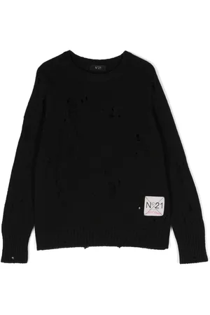 Nº21 Menino Pullovers e Camisolas de Malha - Distressed-knit logo-patch jumper