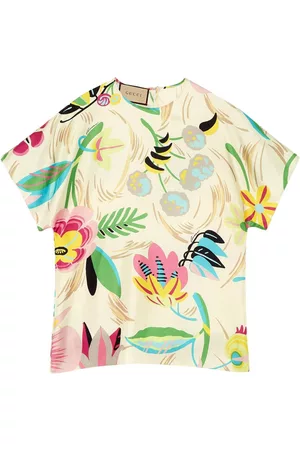 Gucci Mulher T-shirts & Manga Curta - Floral-print silk T-shirt