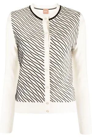 HUGO BOSS Piped-stripes crew neck cardigan