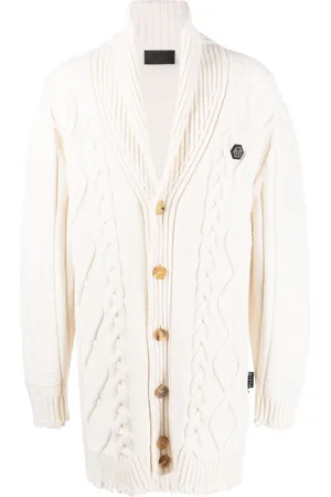 Philipp Plein Cable-knit distressed-finish cardigan