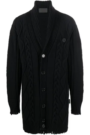 Philipp Plein Cable-knit distressed-finish cardigan