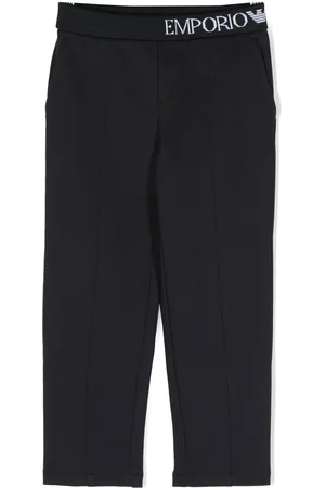 Emporio Armani Logo-waistband twill straight-leg trousers