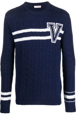 VALENTINO GARAVANI Embroidered-logo striped wool jumper
