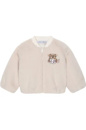 Dolce & Gabbana Logo-patch faux-fur jacket