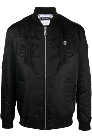 Philipp Plein Logo-embroidered satin bomber jacket