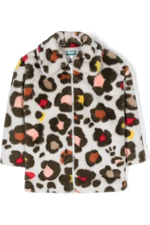 Kenzo Logo-embroidered faux-fur coat
