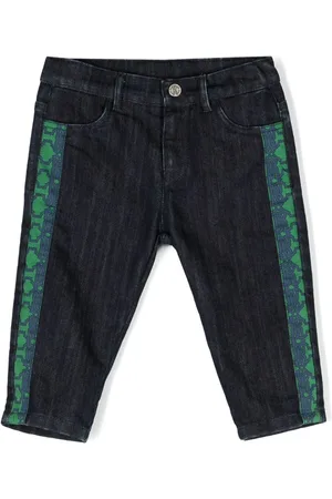 Roberto Cavalli Embroidered-logo panelled denim trousers