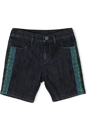 Roberto Cavalli Embroidered-logo panelled denim shorts