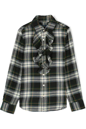 Ralph Lauren Plaid-check ruffled cotton shirt