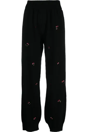 Barrie Floral-embroidery cashmere trousers