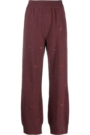 Barrie Floral-embroidery cashmere trousers