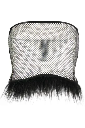 Patrizia Pepe Feather-trim rhinestone mesh top