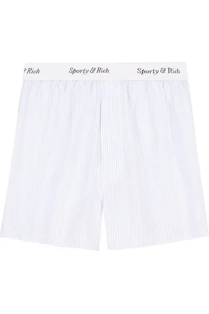 Sporty & Rich Logo-waistband striped cotton shorts