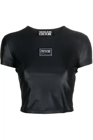 VERSACE Logo-patch cropped T-shirt
