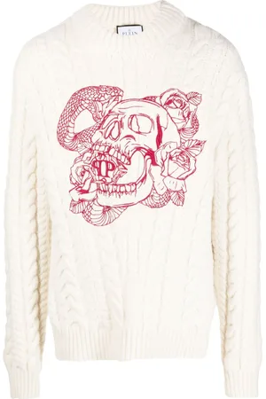 Philipp Plein Skull-embroidered cable-knit sweatshirt