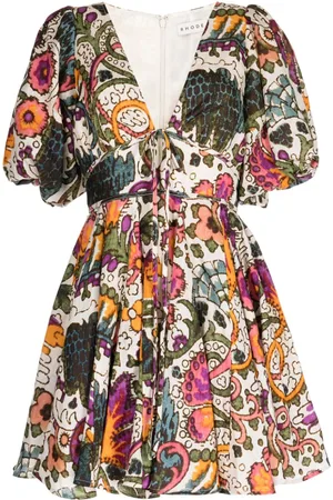 Rhode Madeline Lamu Grande-print flared dress