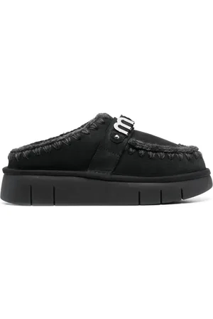 Mou Logo-lettering suede slippers