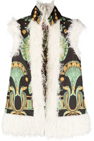 La DoubleJ Graphic-print shearling-trim vest