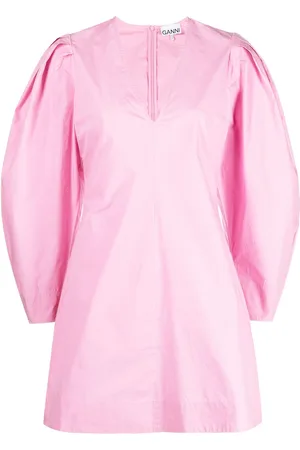 Ganni Puff-sleeves organic cotton minidress