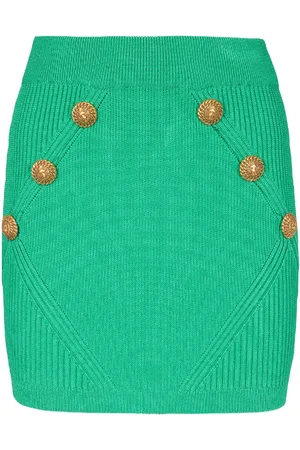 Balmain Button-detailed rib-knit skirt