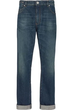 Balmain Vintage logo-patch straight-leg jeans