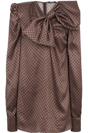 Balmain Bow-embellished monogram-print minidress