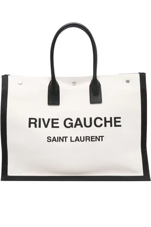 Rive Gauche Logo-Embossed Glossed-Leather Tote Bag