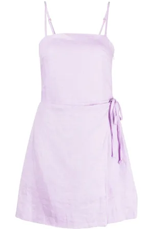 FAITHFULL THE BRAND Llian Linen Mini Wrap Dress in Purple