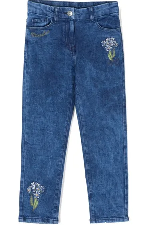 MONNALISA Logo-embroidered straight-leg jeans